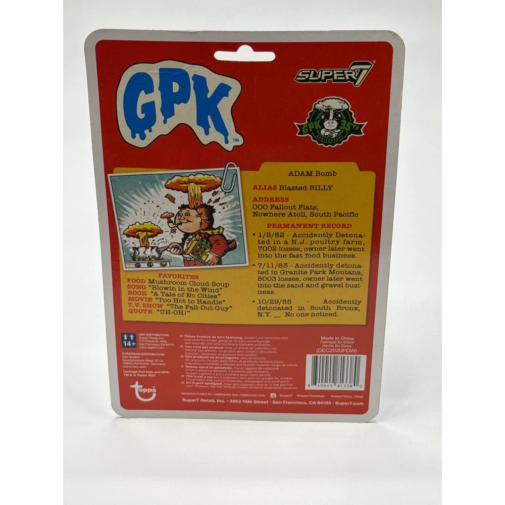 Super7 ReAction Garbage Pail Kids Adam Bomb Action Figure Blasted Billy GPK 2021